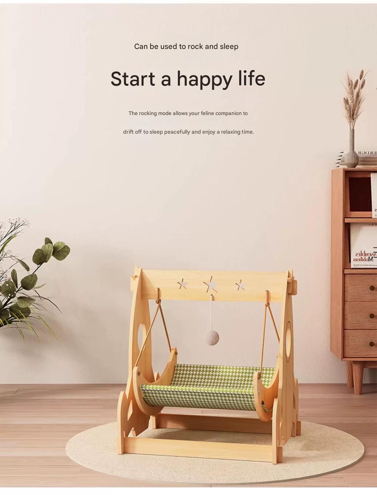 Product Name: Upgraded Rocket Wooden Pet Swing Bed (3 Color Options)