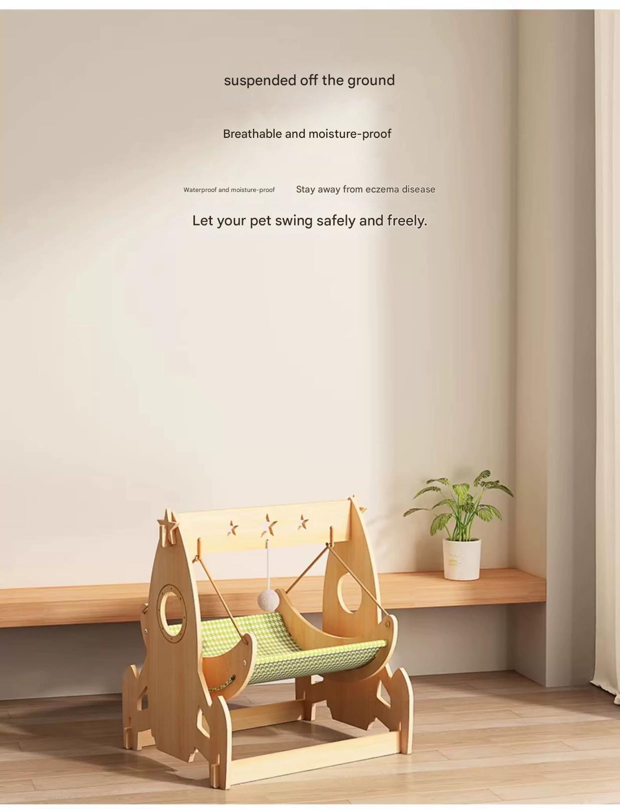 Product Name: Upgraded Rocket Wooden Pet Swing Bed (3 Color Options)