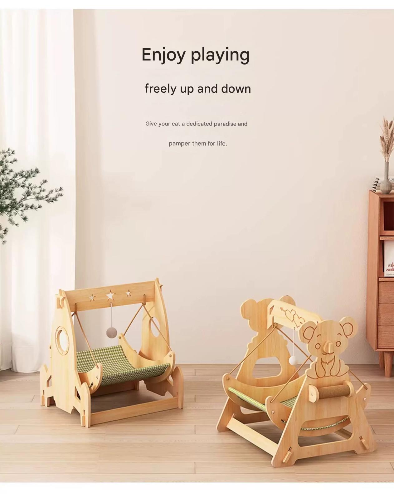 Product Name: Upgraded Rocket Wooden Pet Swing Bed (3 Color Options)