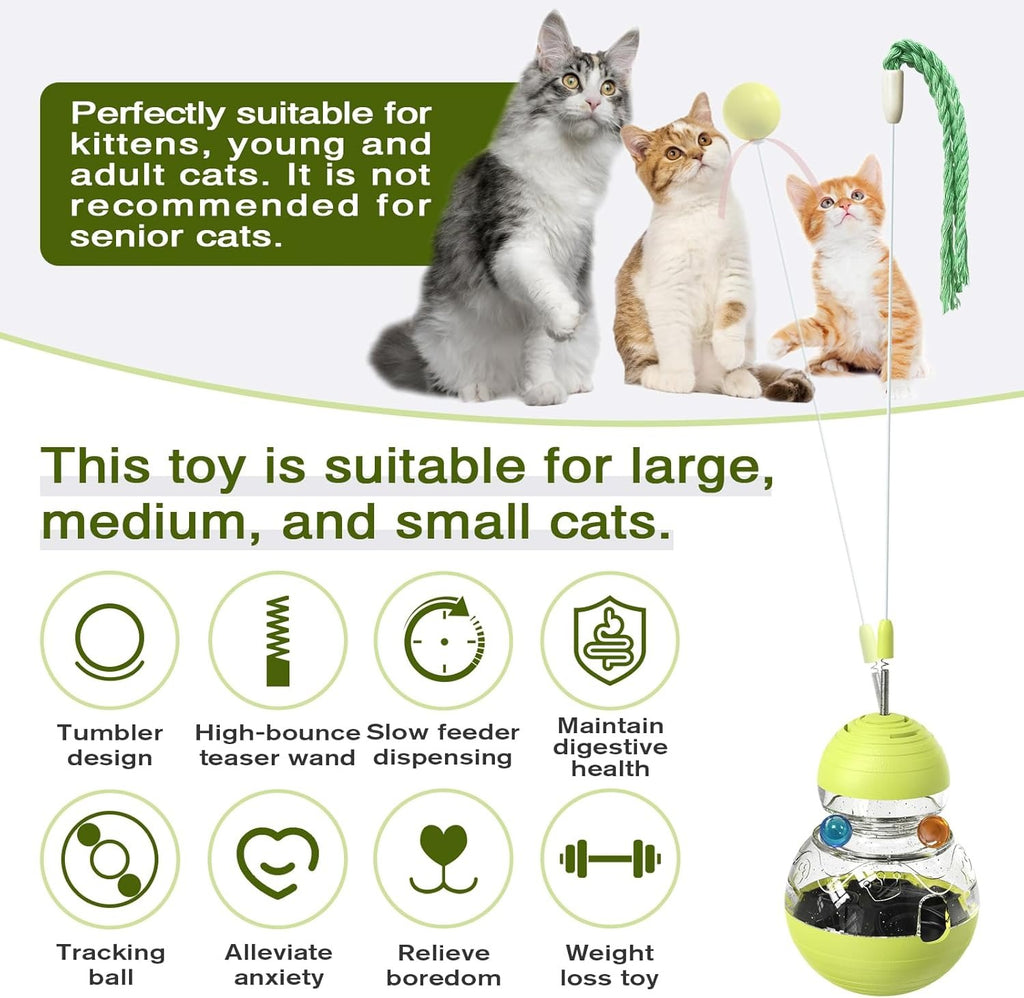 Cat Toy for Indoor tumbler Cats Wobble Kitten Treat Dispensing Ball Food Dispenser Puzzle Slow Feeder Balls Kitty Stimulating Indoor Interactive Brain Game