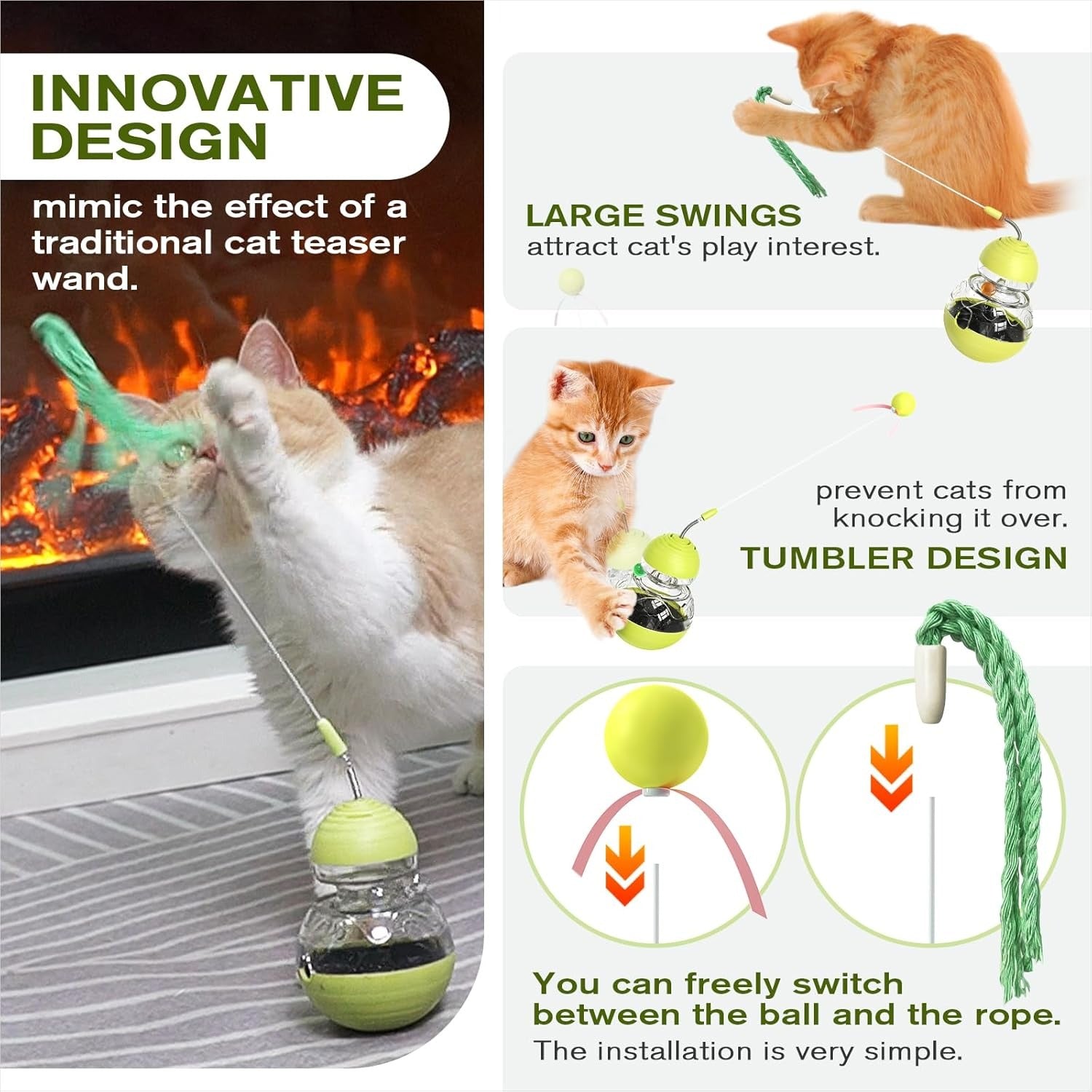 Cat Toy for Indoor tumbler Cats Wobble Kitten Treat Dispensing Ball Food Dispenser Puzzle Slow Feeder Balls Kitty Stimulating Indoor Interactive Brain Game