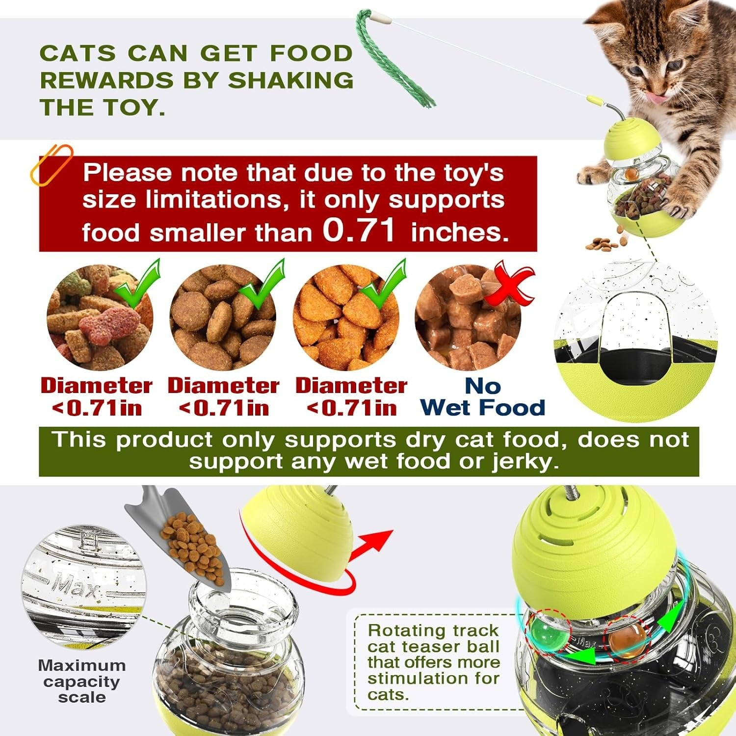 Cat Toy for Indoor tumbler Cats Wobble Kitten Treat Dispensing Ball Food Dispenser Puzzle Slow Feeder Balls Kitty Stimulating Indoor Interactive Brain Game